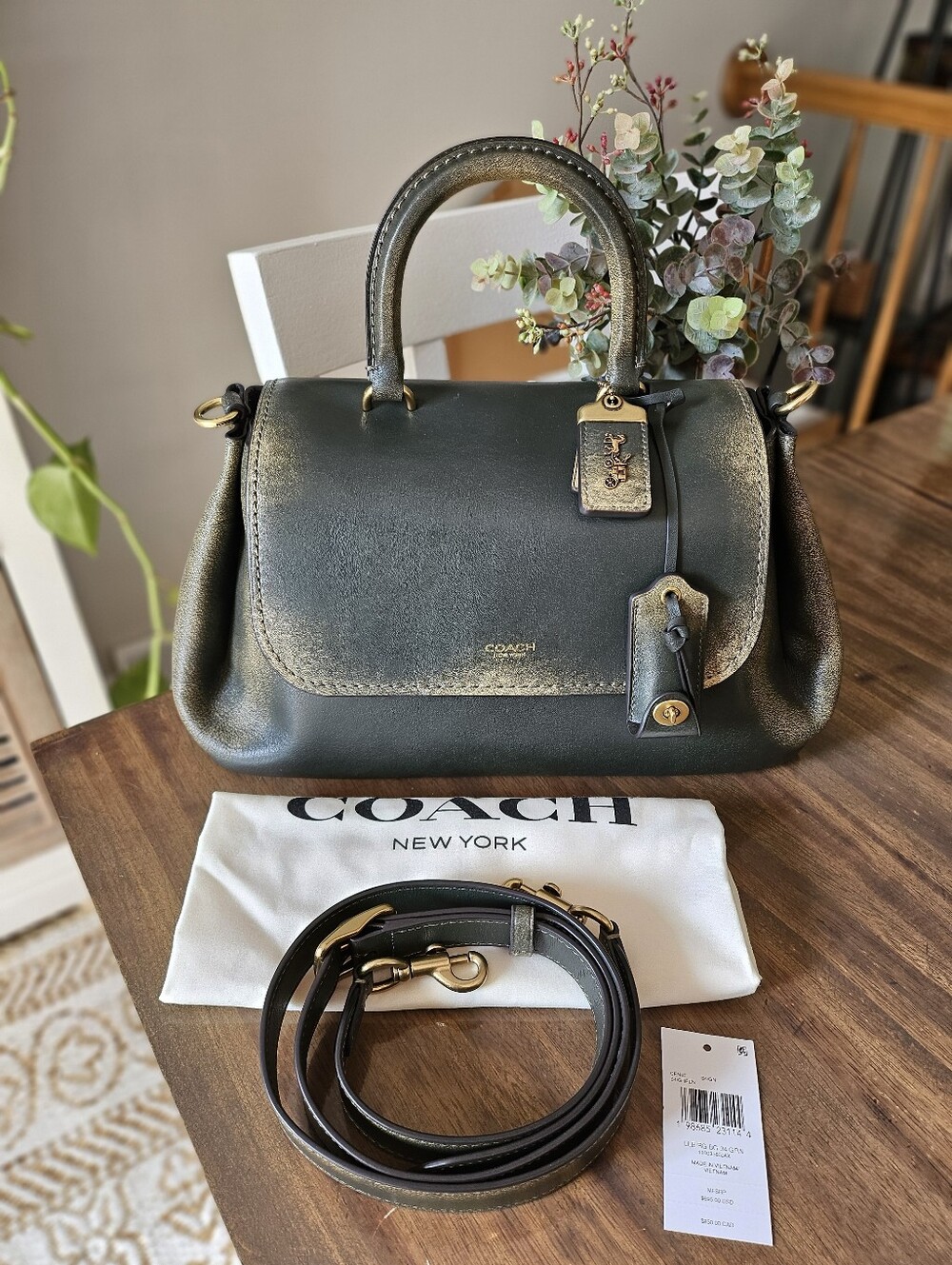Coach Loved Leather Green Slouchy Rogue Top Handle